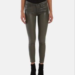 PAIGE Ankle Cut Chive Dark Green Luxe Coating Skinny Jeans Size 29